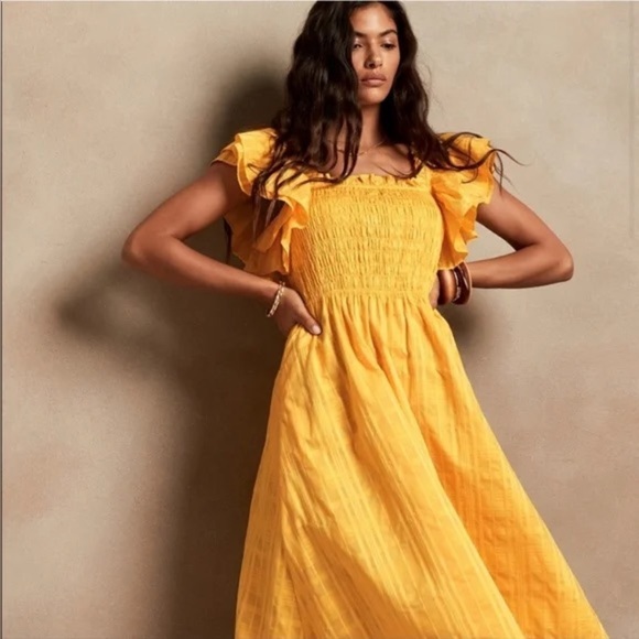 Banana Republic Sunlit Yellow Midi Dress - Picture 1 of 15